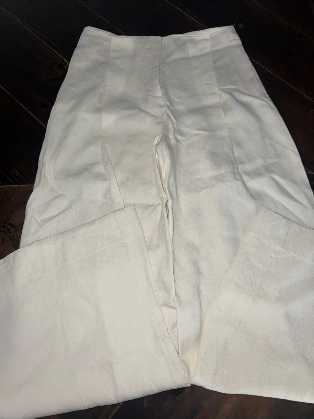 Zara White Linen Blend Wide Leg Pleated High Rise Trousers Size XS